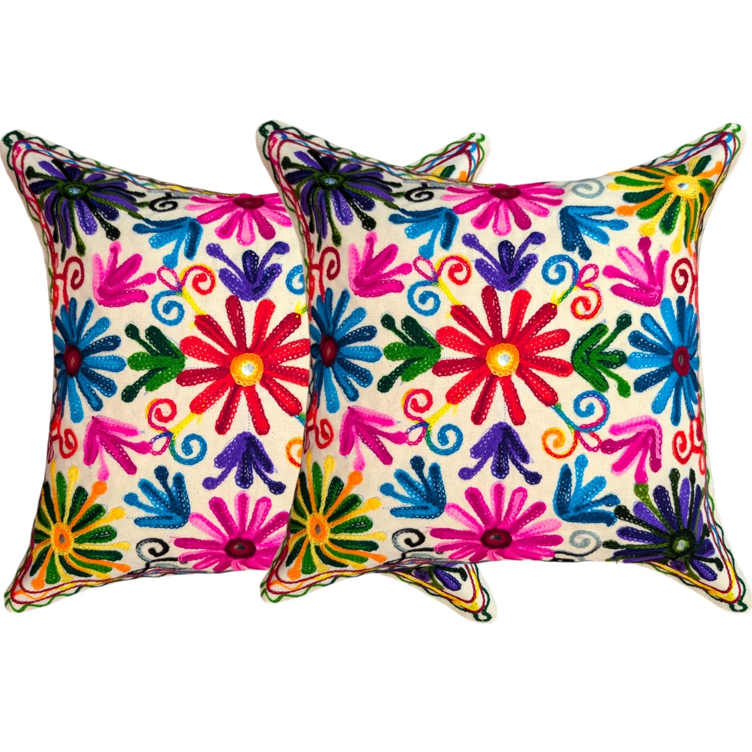 Image of Handmade embroidery Cushion Covers, These cushion covers are made with cotton with colored wool embroidery done in India