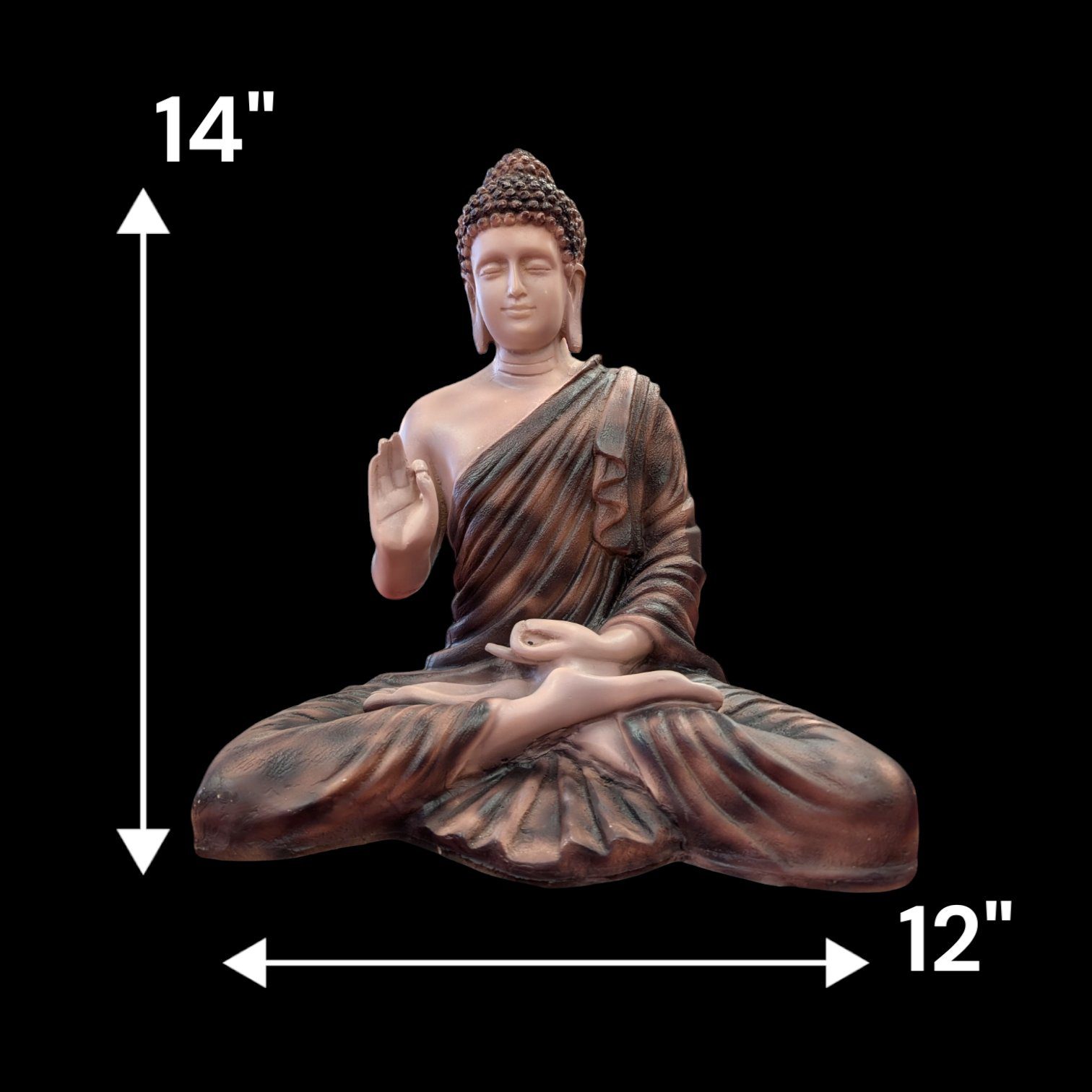 Dimensions of Large Meditating Buddha Statue-14 inch | Brown
