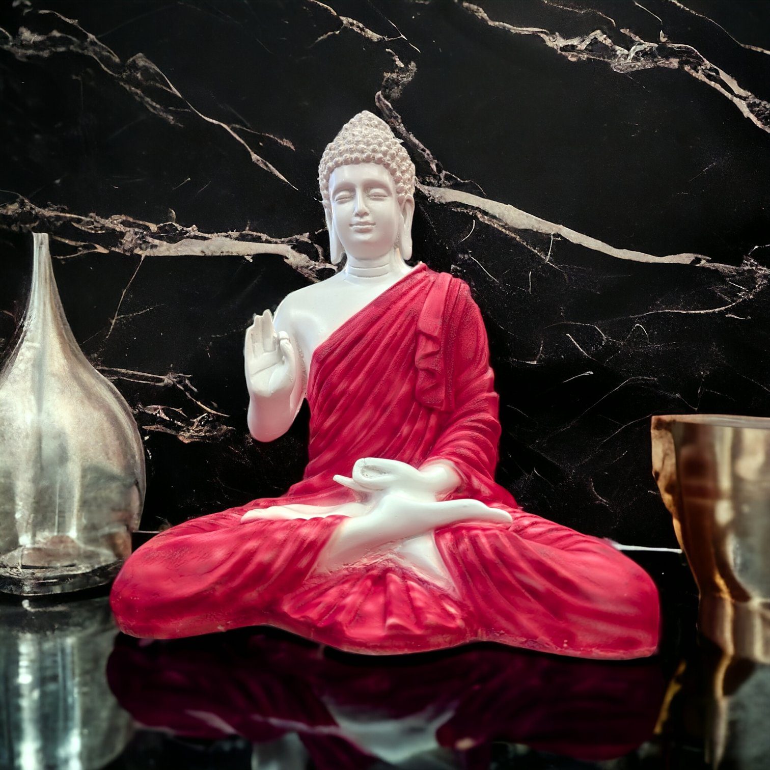 Large Meditating Buddha Statue-14 inch | Red White