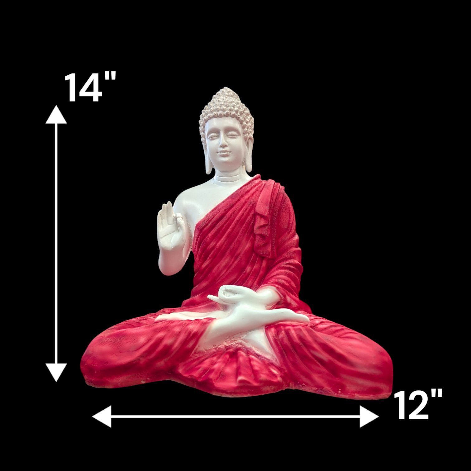 Dimensions of Large Meditating Buddha Statue-14 inch | Red White