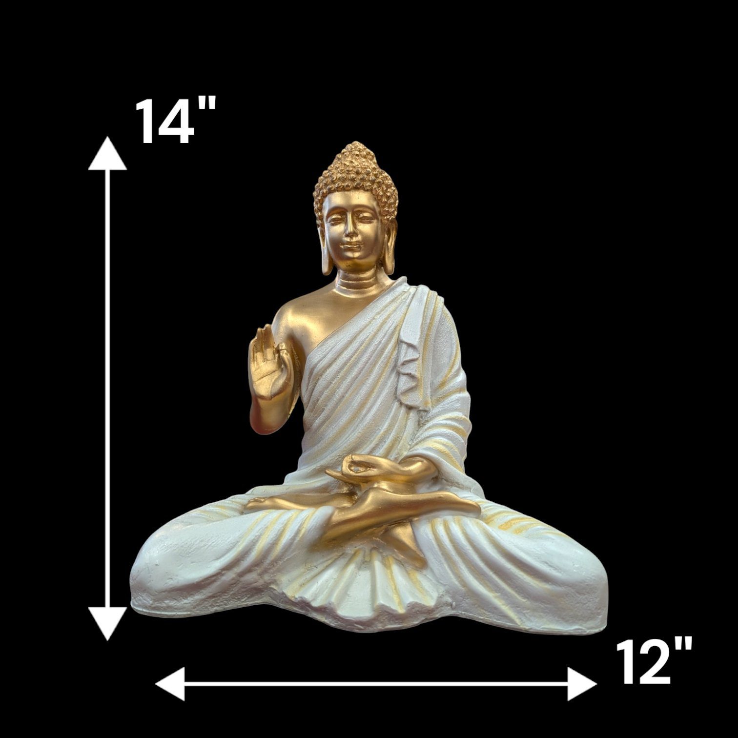 Dimensions of Large Meditating Buddha Statue-14 inch | White Gold