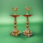 Pair of Brass Kerala Lamps - Murga-10inch