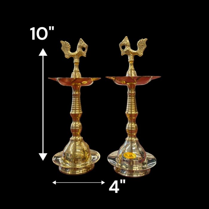 Pair of Brass Kerala Lamps - Murga-10inch - Image 2