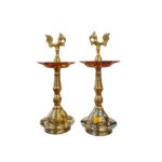 Pair of Brass Kerala Lamps - Murga-10inch - Image 3