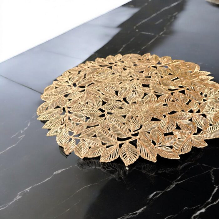 Image of a rose shaped golden table mat. Perfect table mats for Diwali Decorations in Canada and the USA