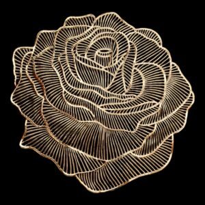 Image of a rose shaped golden table mat. Perfect table mats for Diwali Decorations in Canada and the USA