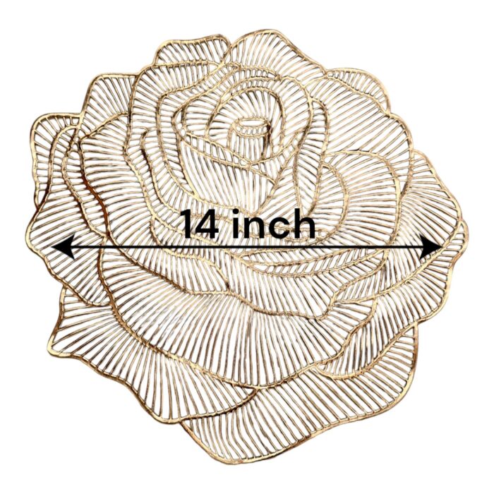 Image of a rose shaped golden table mat. Perfect table mats for Diwali Decorations in Canada and the USA