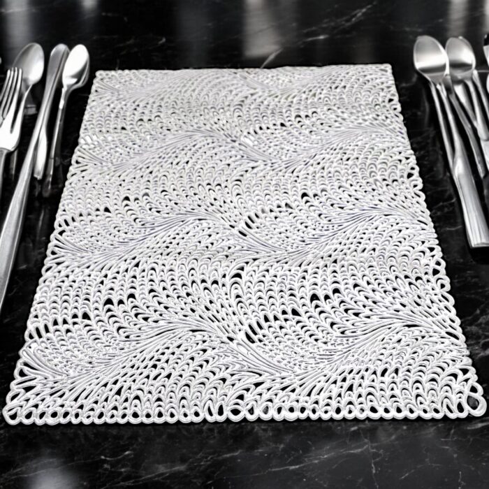 Image of a rectangle silver table mat. Perfect table mats for Diwali Decorations in Canada and the USA