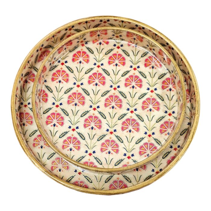 Image of 2 serving trays set with gold inlay work- Great Idea for Diwali Gifts in Canada and the USA