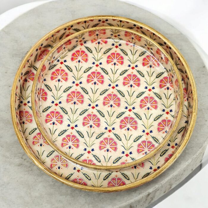 Image of 2 serving trays set with gold inlay work- Great Idea for Diwali Gifts in Canada and the USA