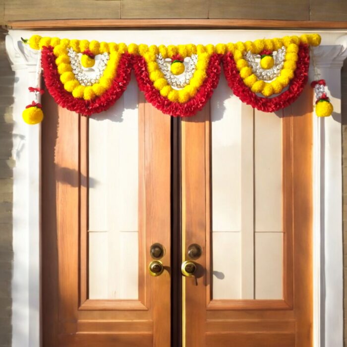 Artificial flower toran for main door decor on Diwali