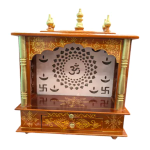 Wooden Mandir for Home | Rajasthani Hand-Painted with LED Lighting - 18 inch
