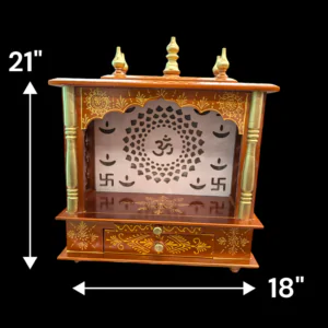 Wooden Mandir for Home | Rajasthani Hand-Painted with LED Lighting - 18 inch