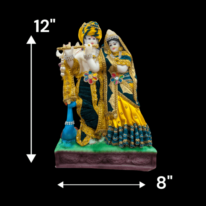 Radha Krishna playing flute-Green Dress - Image 2