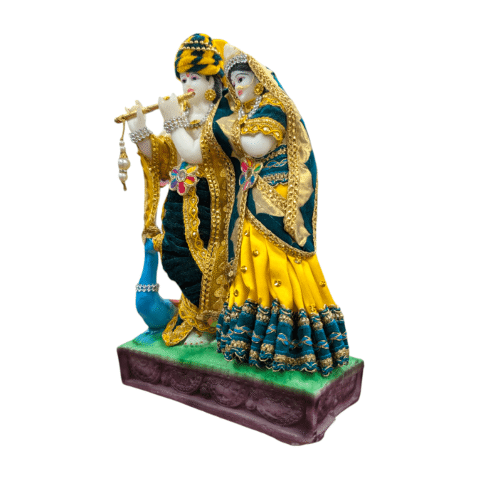 Radha Krishna playing flute-Green Dress - Image 3