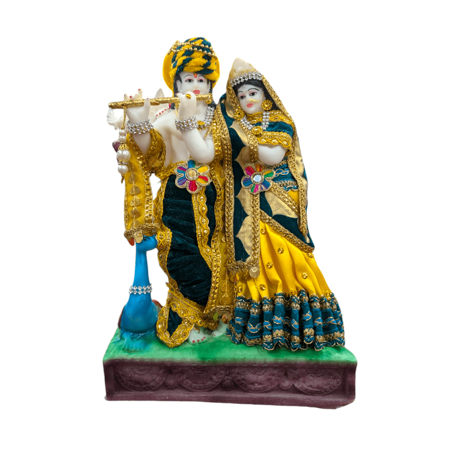 radha-krishna-idol-2 Radha Krishna playing flute-Green Dress - Image 1