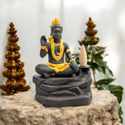 Image of a smoke fountain of Hindu God Shiva. This Back flow incense cone holder has a serene effect on the meditating person. Fog Fountain is perfectly designed to blend in.