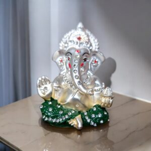 Car Dashboard Ganesha Idol- Matt - 3inch - Green Dhoti