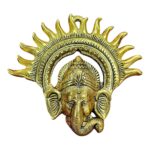 Golden Lord Ganesha with Sun Decorative Metal Wall Hanging