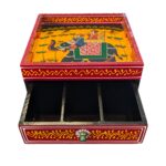 Hand painted wooden Tray with Drawers - Red