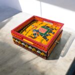 Hand painted wooden Tray with Drawers - Red