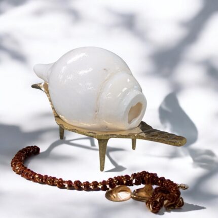 4 inch Natural Puja Blowing Shankh - Conch Shell-with Brass Shankh Stand