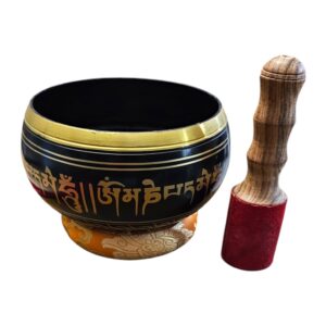 8 inch brass Tibetan singing bowl complete Set - Black