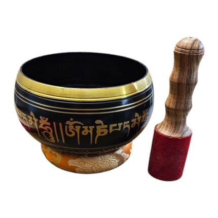 8 inch brass Tibetan singing bowl complete Set - Black