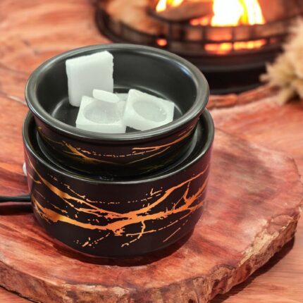 Electric Camphor Diffuser & Wax Warmer – Elegant Black & Gold Design