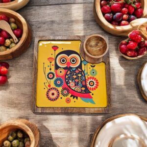 10-Inch Square Owl-Themed Serving Platter with Bowl