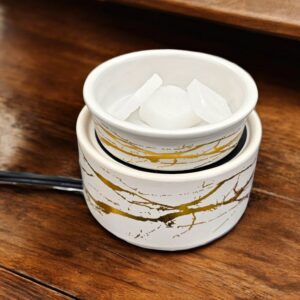 Electric Camphor Diffuser & Wax Warmer – Elegant White & Gold Marble Design