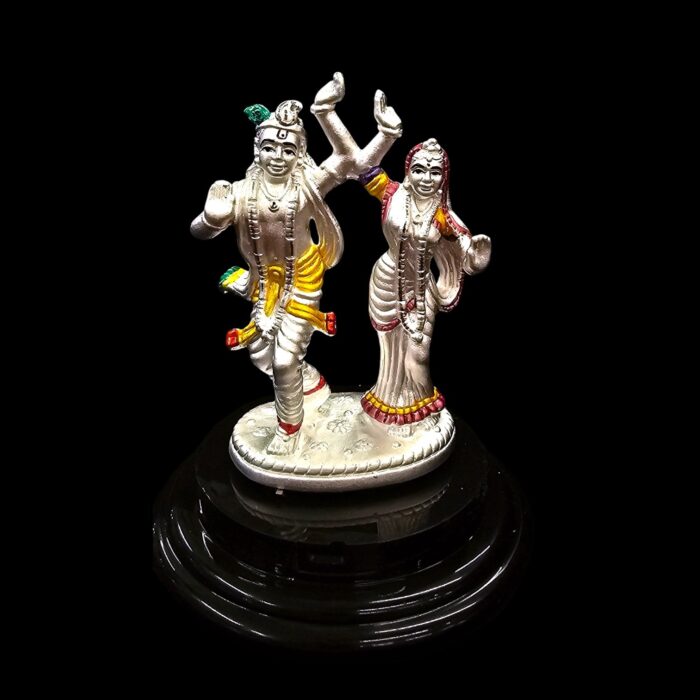 Pure silver Radha Krishna idol in dome