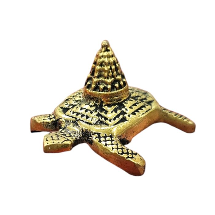 Golden Brass Meru Shree Yantra on Tortoise Statue