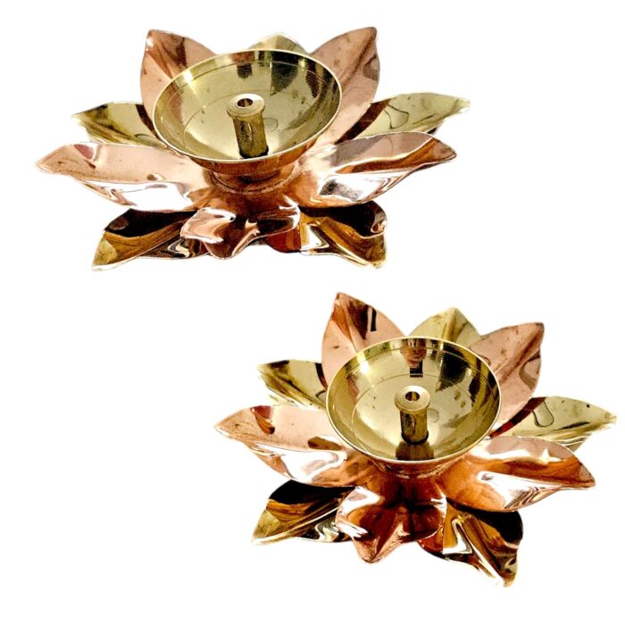 Brass and Copper Lotus Diya - Pack of 2