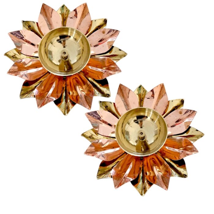 Brass and Copper Lotus Diya – Pack of 2