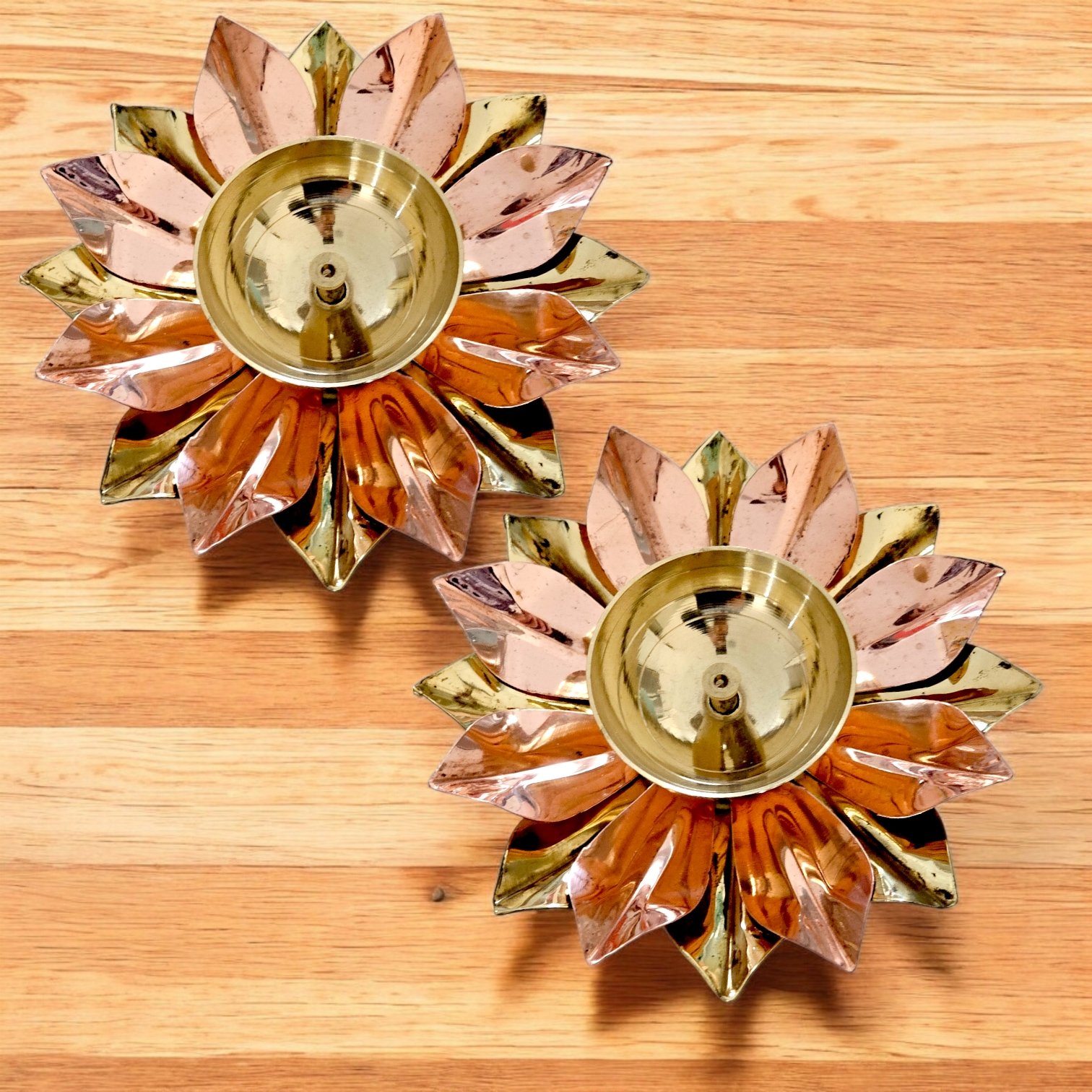 Brass and Copper Lotus Diya – Pack of 2