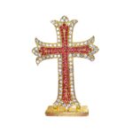 Holy Cross Idol Red Cross Idol Metal with Stones | Statue for Car Dashboard