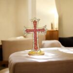 Holy Cross Idol Red Cross Idol Metal with Stones | Statue for Car Dashboard