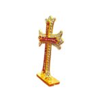 Holy Cross Idol Red Cross Idol Metal with Stones | Statue for Car Dashboard