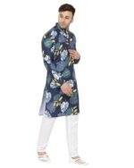 Leaf Print Band Collar Kurta