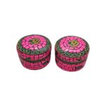 Pair of Decorative Steel Kumkum Boxes - Pink Mosaic