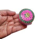 Pair of Decorative Steel Kumkum Boxes - Pink Mosaic