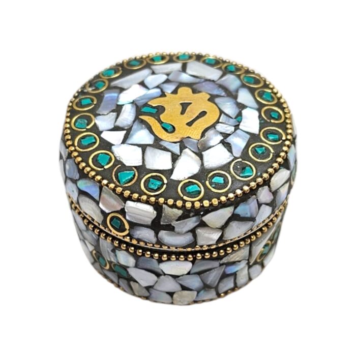 Pair of Decorative Steel Kumkum Boxes - White Mosaic