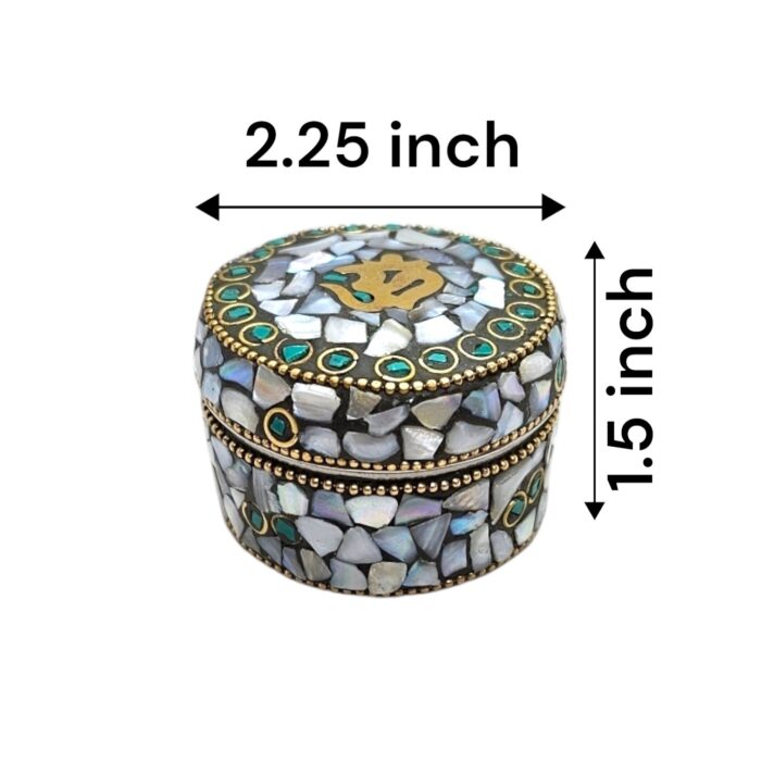 Pair of Decorative Steel Kumkum Boxes - White Mosaic