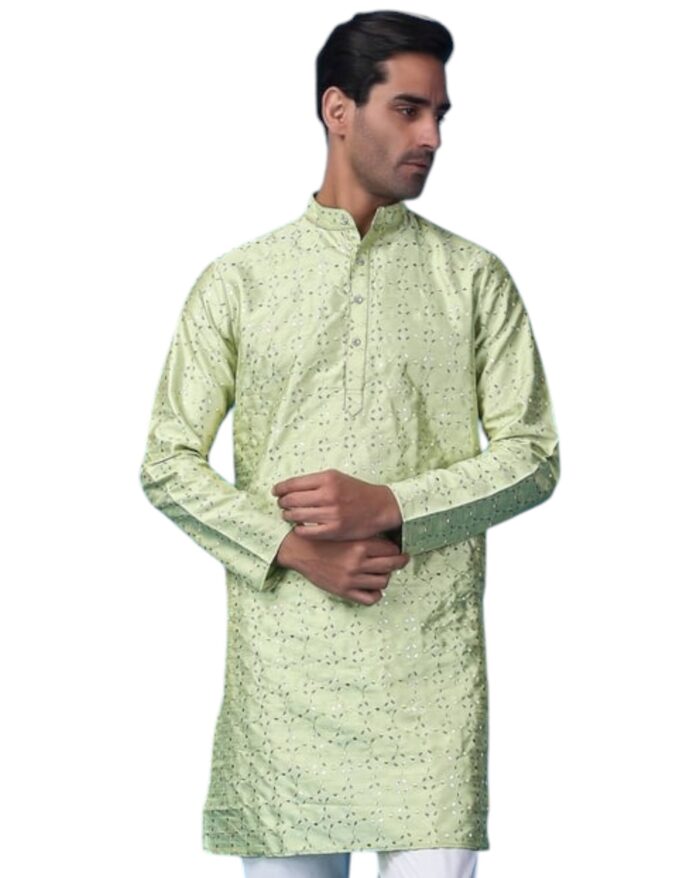 Pista Green Jacquard Sequin Kurta