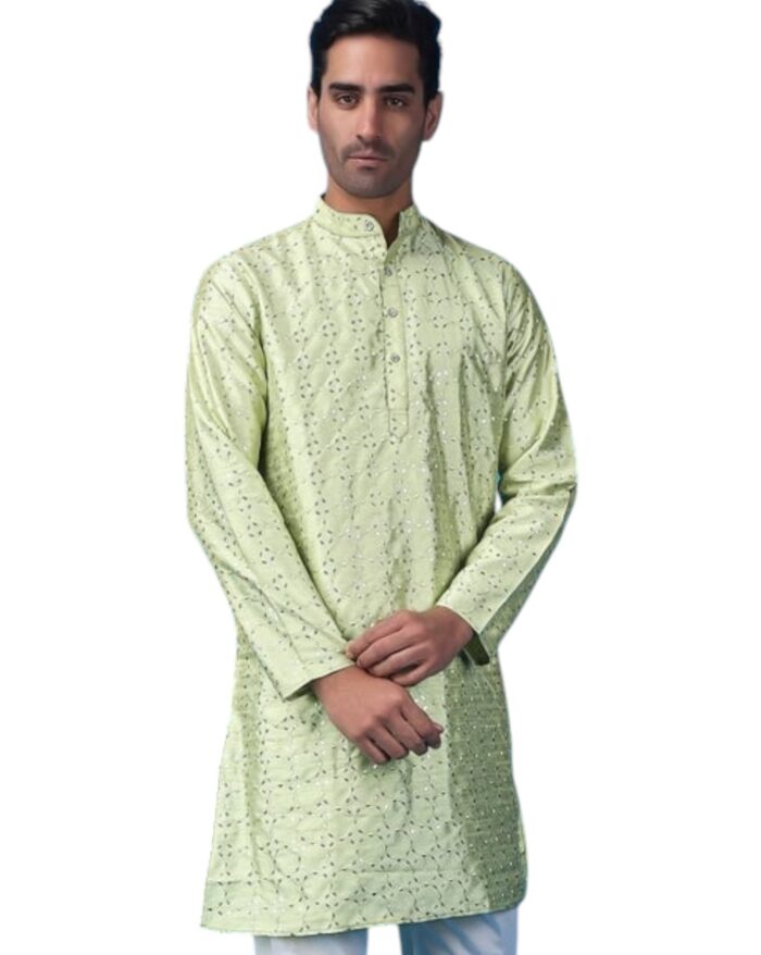 Pista Green Jacquard Sequin Kurta