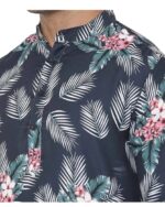 Men Navy Blue & White Floral Printed Kurta