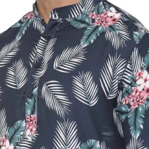Men Navy Blue & White Floral Printed Kurta