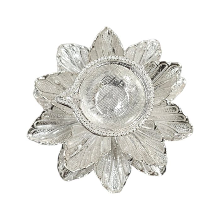 Pure silver diya - Flower-large