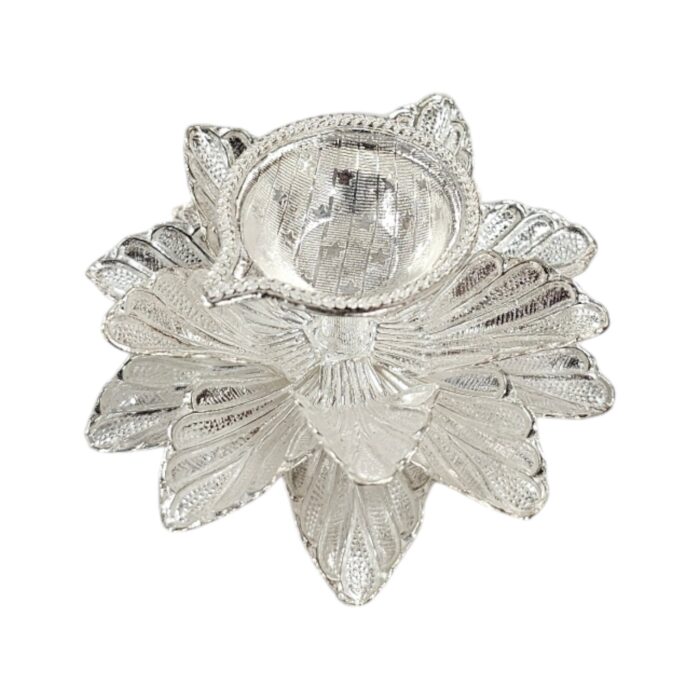 Pure silver diya - Flower-large